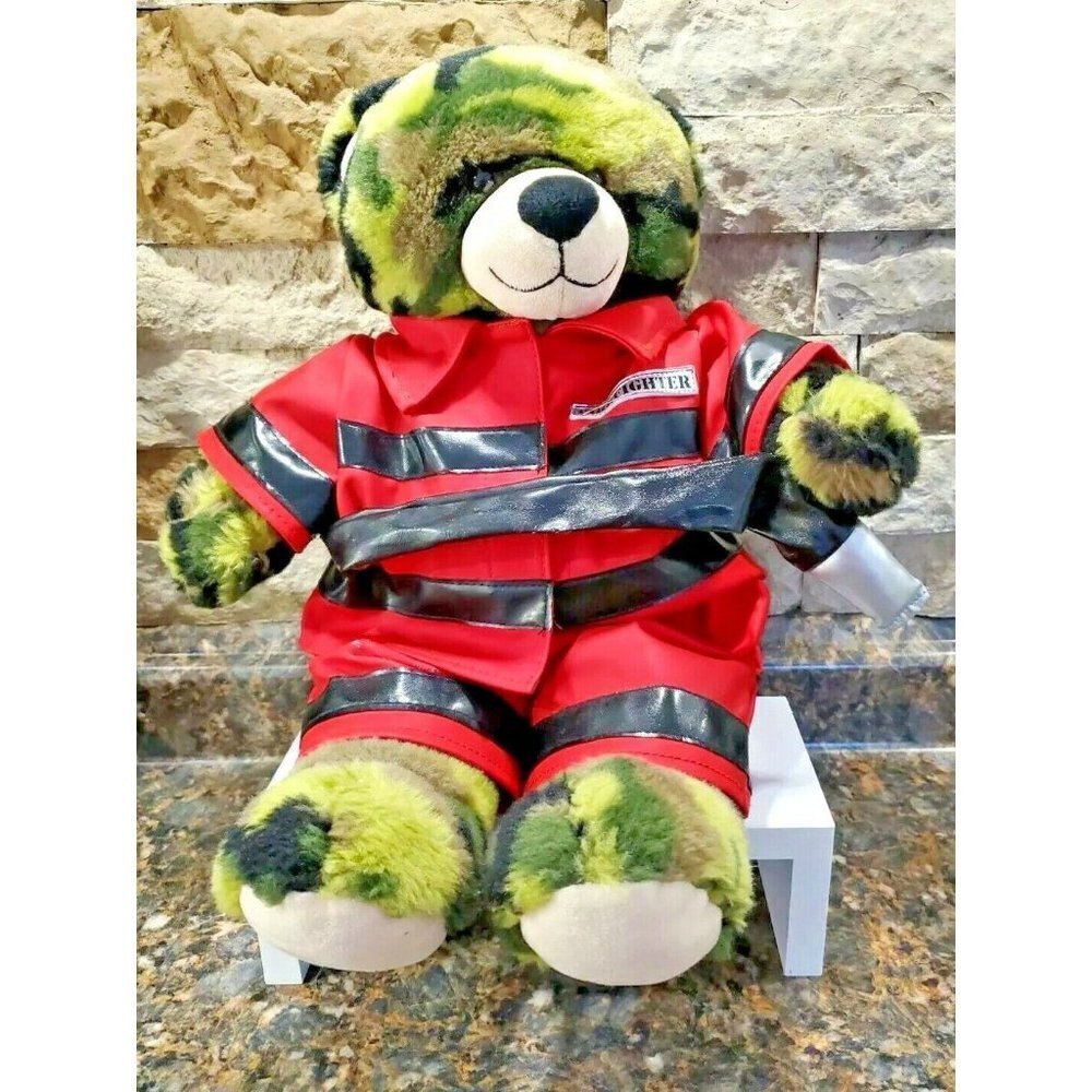 Build a Bear BAB Army Military  Camouflage Teddy Bear In Firefighter Gear